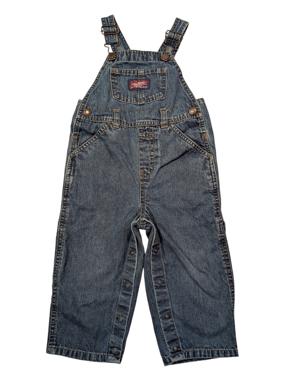 Vtg Y2K Old Navy Bib Overalls Baby Toddler Boy 2T Blue Denim 00s